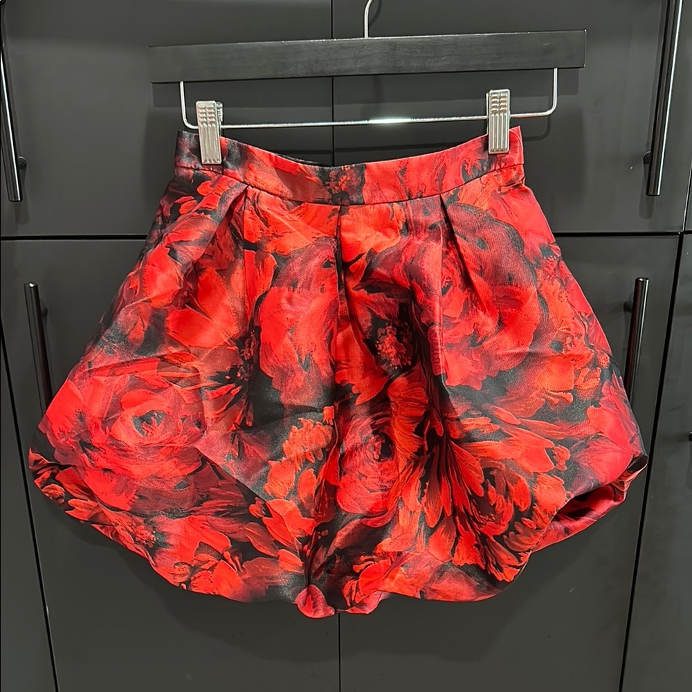 BCX Red and Black Floral Skirt